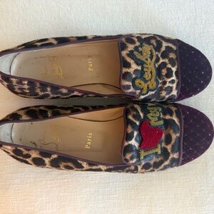 Christian Louboutin Leopard Print Loafers with Heart Accent